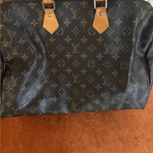 Louis Vuitton Dark Monogram Tote with Tan Accents -Speedy 40